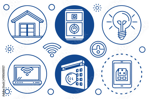 A vector graphic illustrating smart home technology with various devices and icons connected by WiFi
