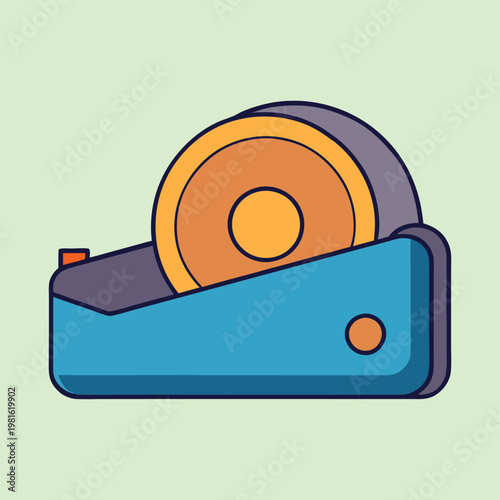 Retro Flat Vector Illustration of a Tape Dispenser on a Light Green Background
