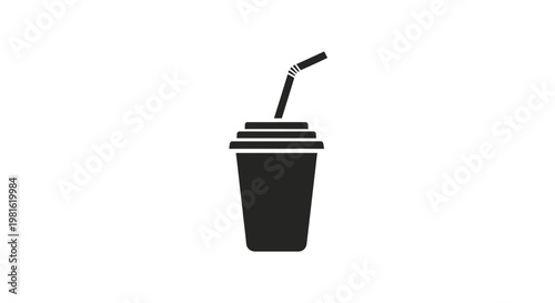 Black plastic cup with straw.