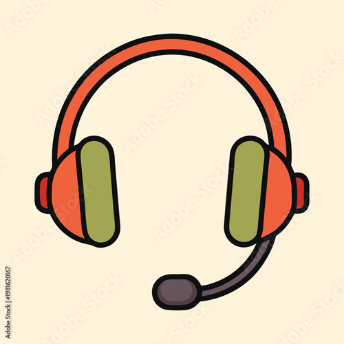 Orange customer service style headset with green cushions and black microphone