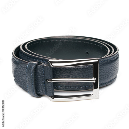 Premium Dark Leather Belt with Metal Buckle Isolated on White