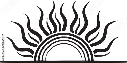 Black sun, solar symbol, vector icon, simple illustration