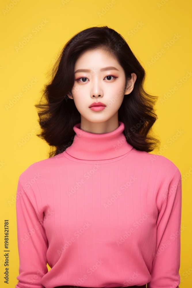 Fototapeta premium A korean woman in a wearing pink clothing portrait fashion yellow.