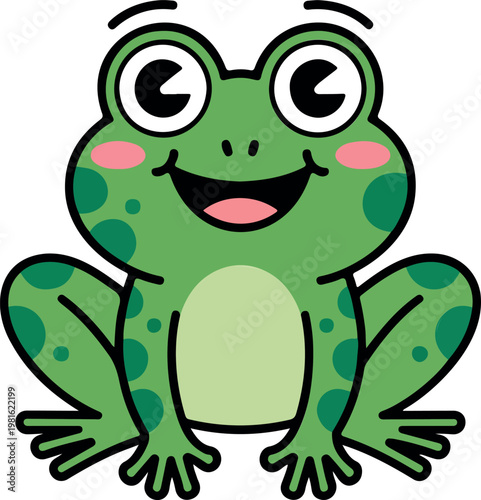 Foto Cute smiling frog flat vector illustration in simple children style with adorabl
