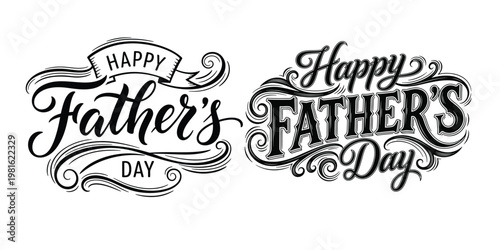 Elegant calligraphy 'happy father's day' designs in black and white