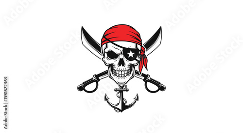 Pirate Symbol with Crossed Swords and Anchor on White Background