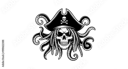 Pirate Skull with Tentacles and Tricorne Hat - Dramatic Illustration