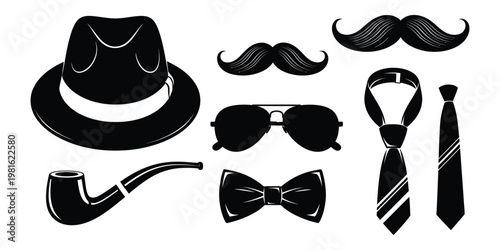 Vintage gentleman's accessories hats mustaches glasses and more
