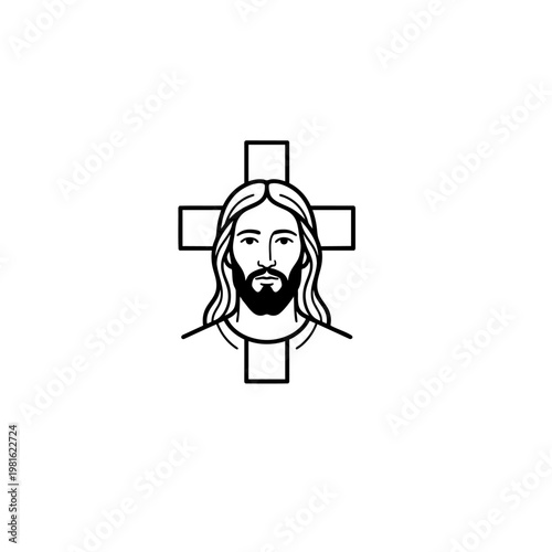 Jesus Christ Facial Cross Logo Vector Art