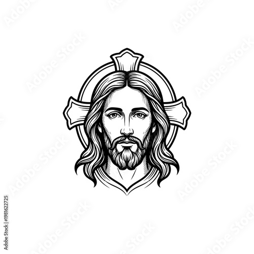 Jesus Christ Face Logo Vector Art