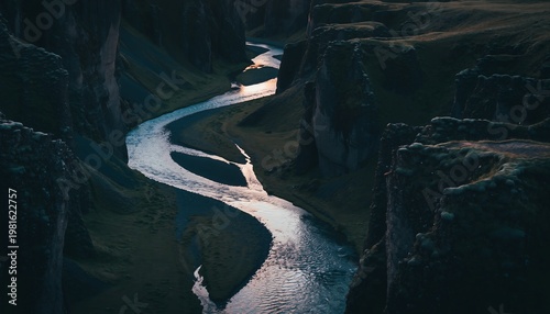 Winding Forest Road Aerial View at Dusk.