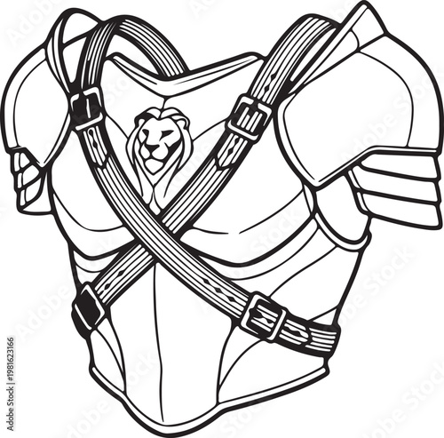 Sturdy metal chest armor featuring a detailed lion emblem design for medieval fantasy warriors