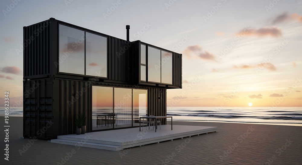 Fototapeta premium Modern shipping container beach house.