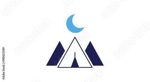 Camping Mountains Moon Night Logo.