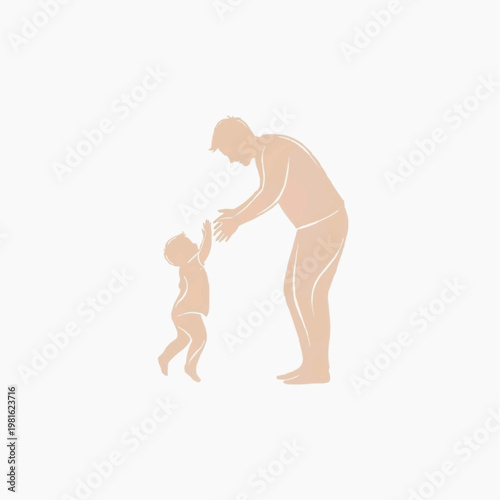 Stylized illustration of an adult encouraging a baby to walk, depicting early childhood development and parental support.