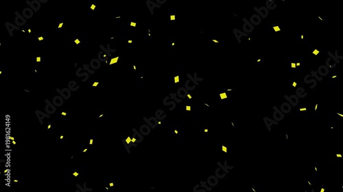 golden yellow celebration confetti loop, 4k with alpha channel overlay. yellow confetti falling animation,  festive yellow confetti overlay for party.