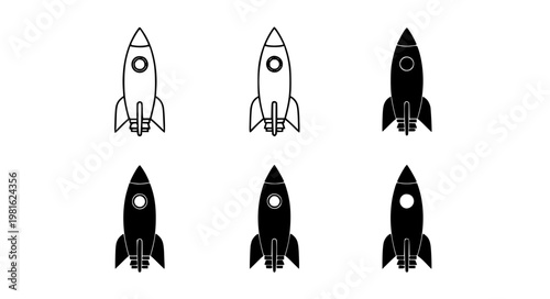 Rocket Icons Vector – Outline & Solid Style Set