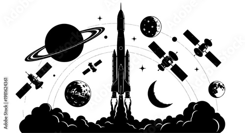 Space Exploration Vector – Rocket & Planet Icon Set