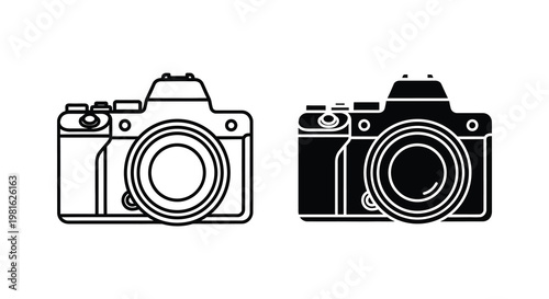 Two vintage slr cameras in black and white a striking silhouette