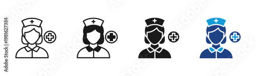 Nursing icon set multiple style collection