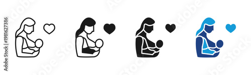 Breastfeeding icon set multiple style collection