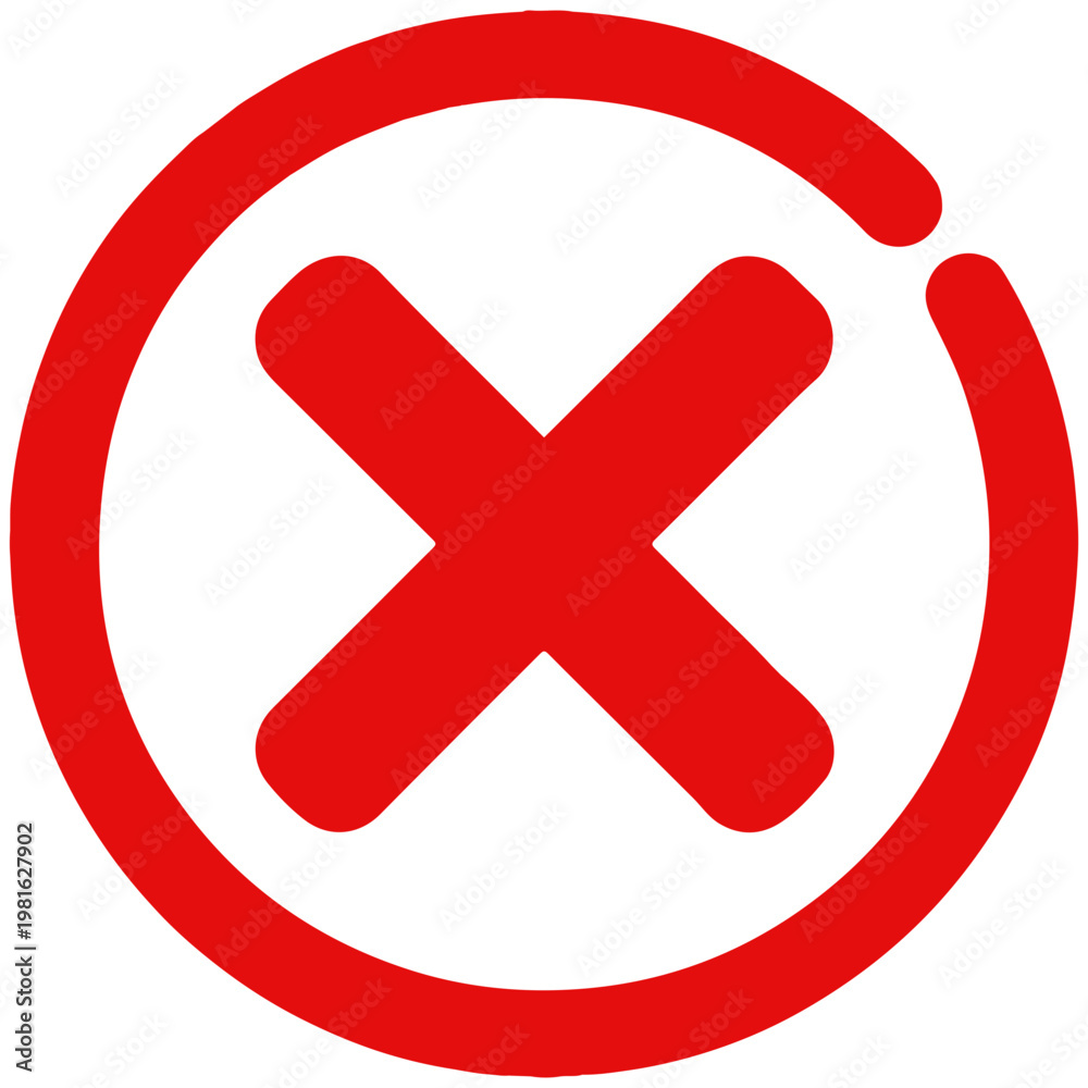 Obraz premium Red x in a circle with a gap mark symbol