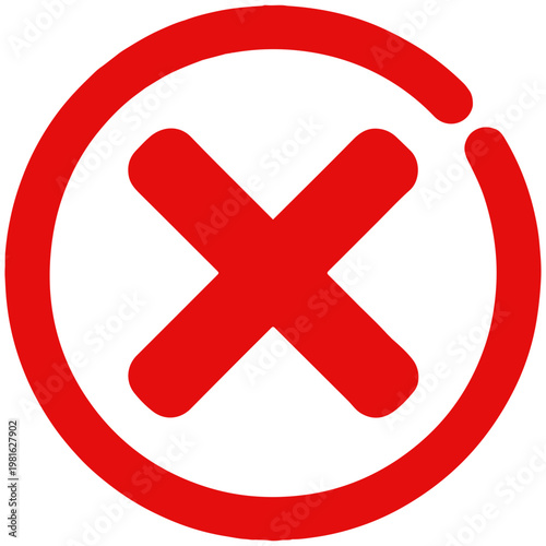 Red x in a circle with a gap mark symbol