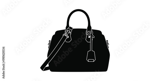 A black handbag with a top handle and strap depicted as a silhouette