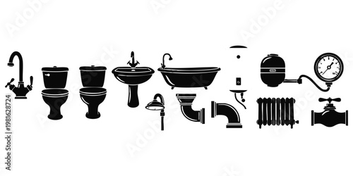 Bathroom Fixtures and Sanitary Plumbing Equipment Vector Set