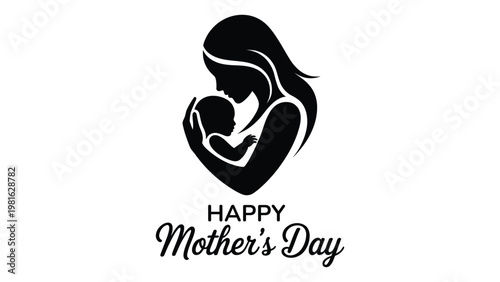 Happy Mothers Day silhouette design with mother and baby illustration elegant typography greeting vector illustration