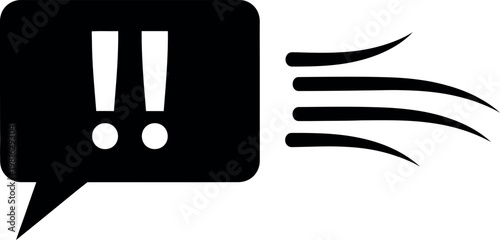 Exclamation mark speech bubble icon, urgent notification alert vector, black shout message symbol