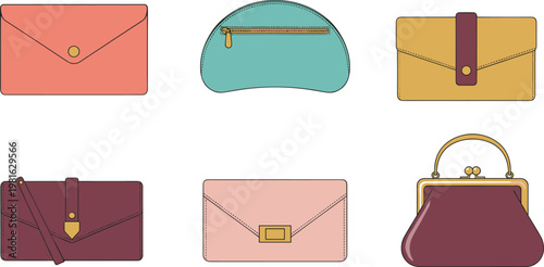 Cartoon handbags in colorful vector illustration of fashion accessories