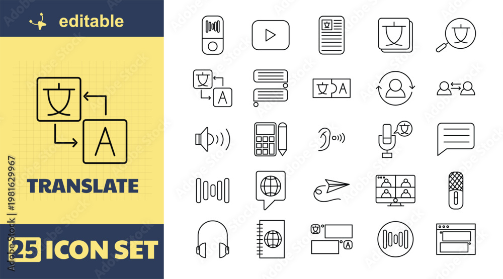 Fototapeta A set of 25 editable translation icons for language and communication