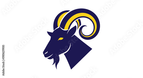 Dark blue ram head with horns.