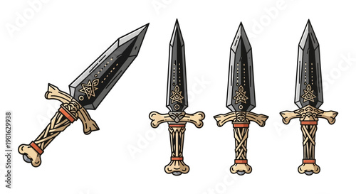 Four medieval fantasy daggers with crosses.