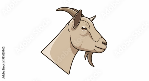 Goat head with brown horns profile.