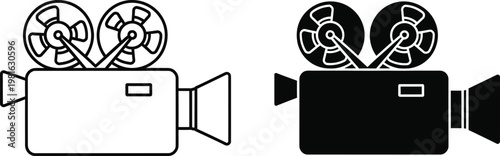 Vintage super 8 film cameras a black and white illustration