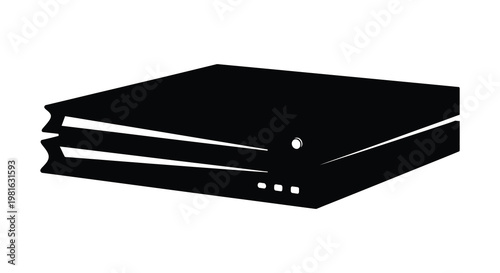 A black silhouette of a modern gaming console sharply defined silhouette