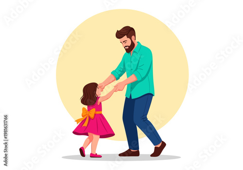Happy Father and Little Daughter Dancing Together - Family Bonding and Love Vector Illustration