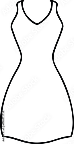 Sleek V neck sheath dress outline for minimalist fashion design and apparel sketches