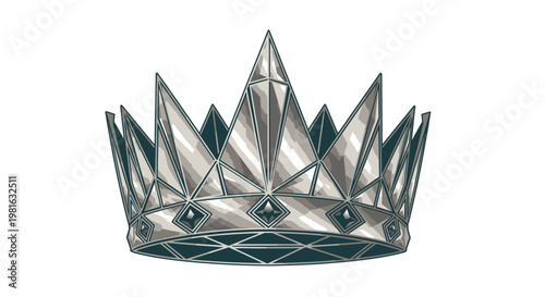 Regal Crown Illustration - Silver and Gray Royal Headwear Symbol