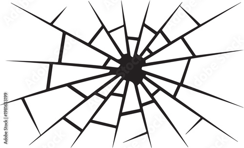 Broken glass effect. shattered screen with cracks and hole in center. vector illustration isolated