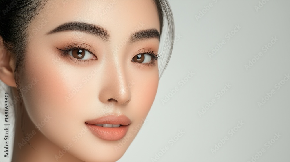 Fototapeta premium Beautiful Asian woman's face with light natural makeup