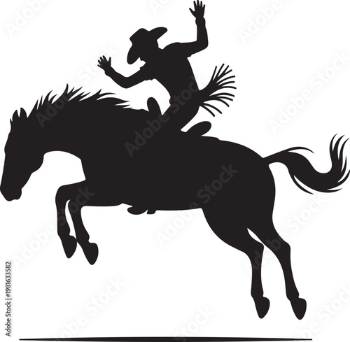 Cowboy riding bucking bronco silhouette vector