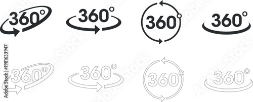 360 Degree Rotation Arrow Icons Set Outline Style Vector