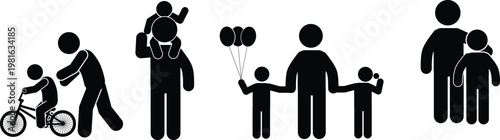 stick figures of parents and children engaging in various family activities.