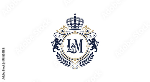 Regal Emblem with Laurel Wreath and Heraldic Lions, Decorative Design