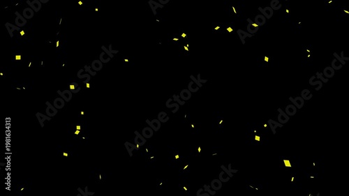 golden yellow celebration confetti loop, 4k with alpha channel overlay. yellow confetti falling animation,  festive yellow confetti overlay for party.