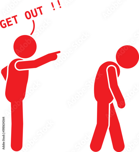 an aggressive boss telling a sad employee to leave.