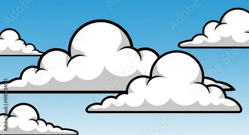 Cartoon Clouds Floating in a Blue Sky Illustration.